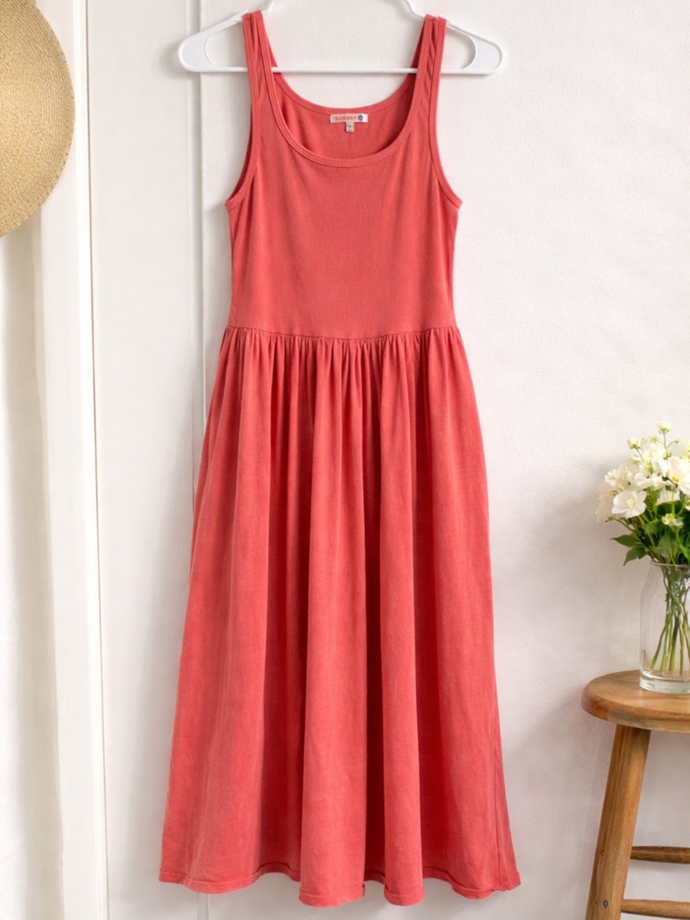 Women’s Sleeveless Midi Tank Dress in Coral